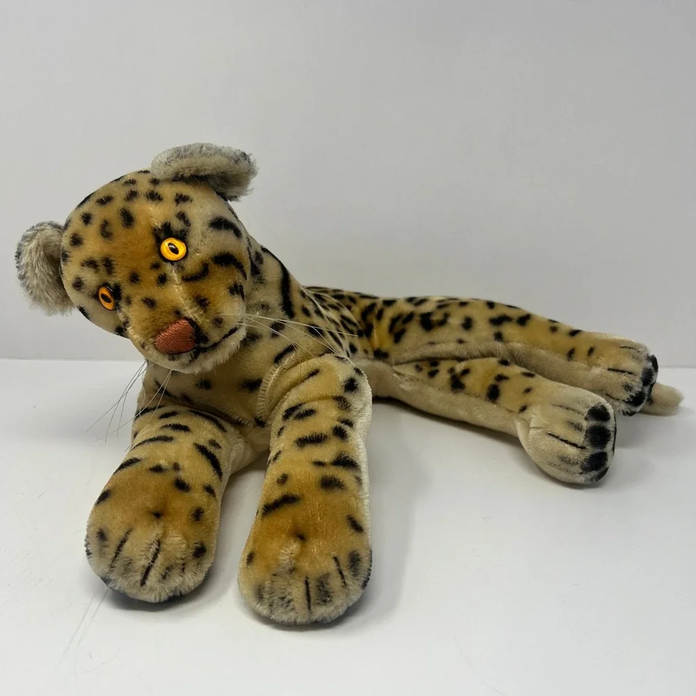 Vtg Steiff Ocelot Ozelot Leopard Plush Mohair 12 Inch Lying Big Cat Orange Eyes‎